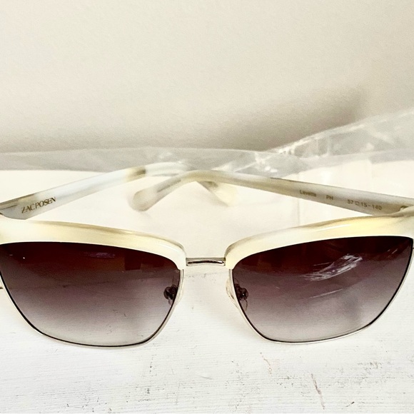 ZACK POSEN square sunglasses with white & gold detailing. Hard plastic case, NWT - Picture 5 of 11